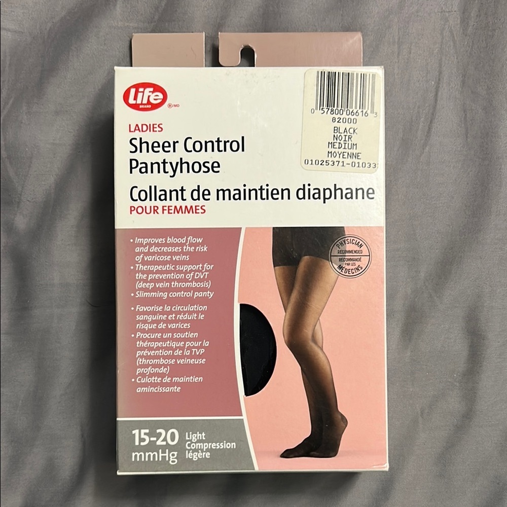 NEW sealed Life Sheer Control Pantyhose in Black size M / 15-20 mmHg light compr